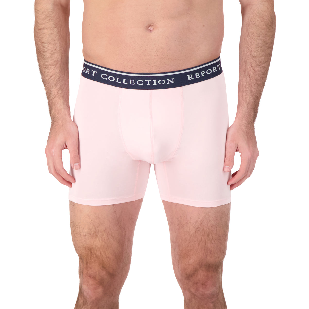 Model Front View of Boxer Underwear in Pink