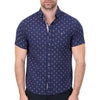 Short Sleeve Linen Blend Shirt with Flamingo Print in Navy
