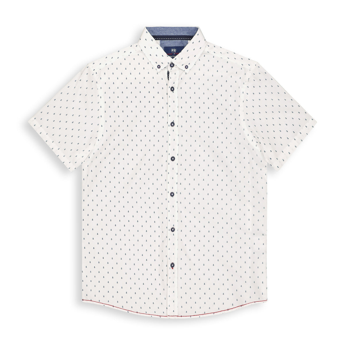 Front View of Short Sleeve Shirt with Anchor Print in White