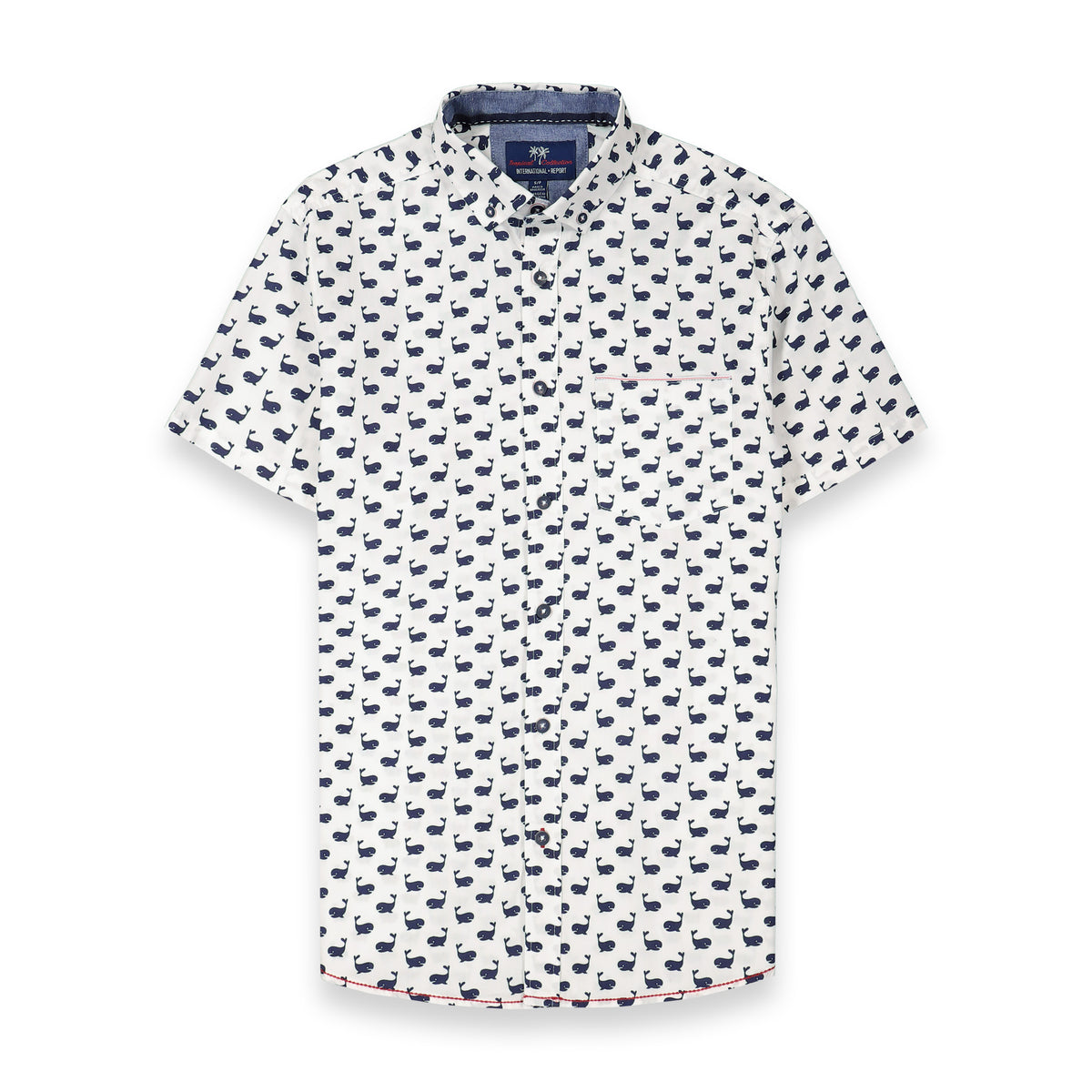 Front View of Short Sleeve Shirt with Whale Print in White
