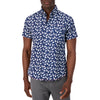 Model Front View of Short Sleeve Shirt with Pineapple Print in Navy