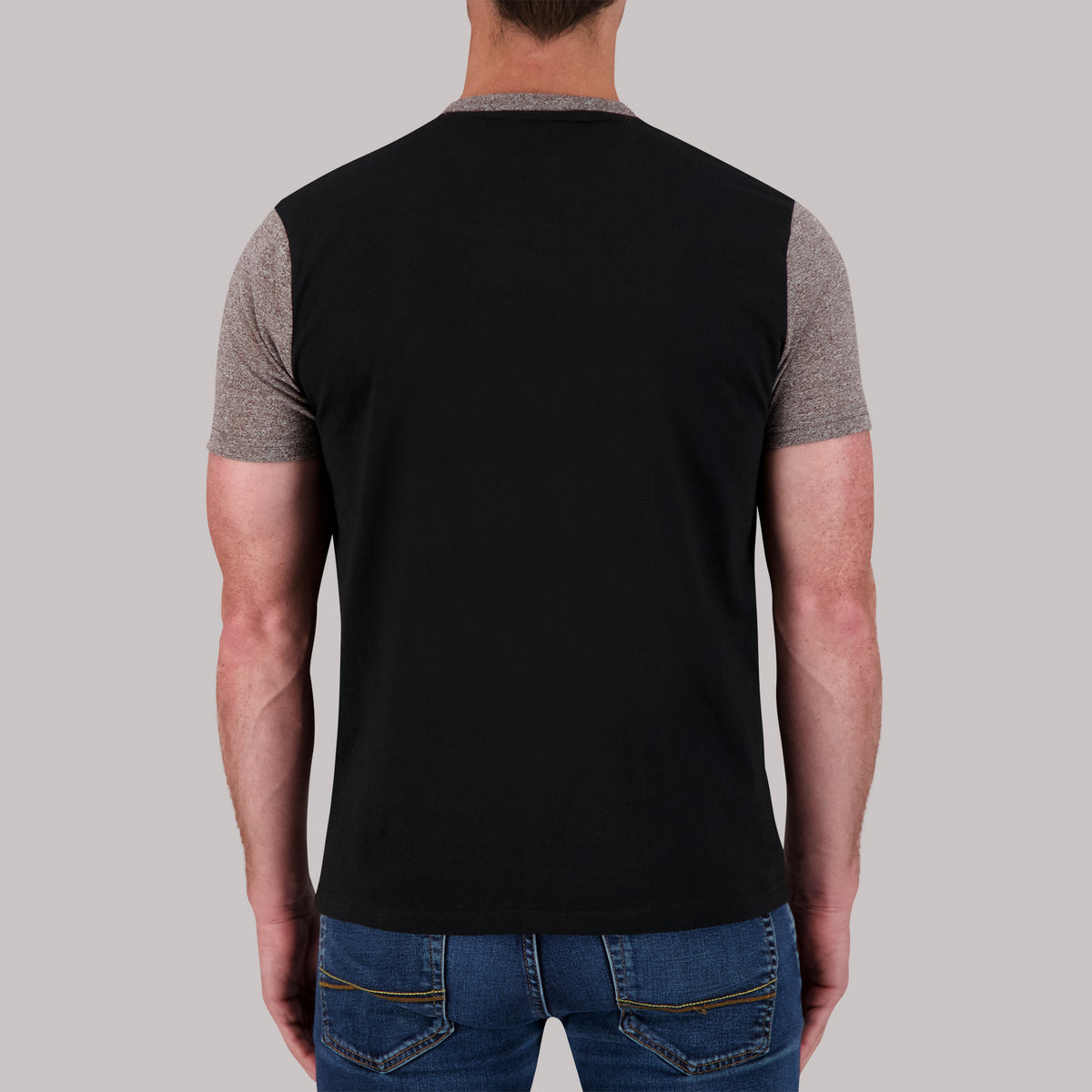 Short Sleeve Cotton/Poly Henley with pocket Grindal Knit in Truffle