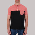 Short Sleeve Cotton/Poly Henley with pocket Grindal Knit in Red