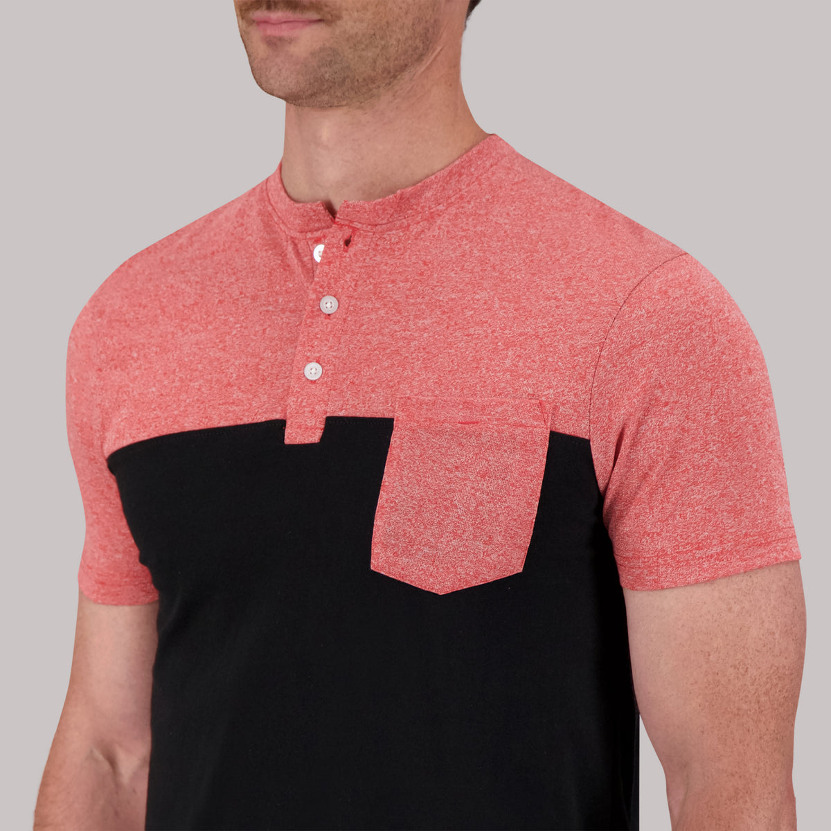 Short Sleeve Cotton/Poly Henley with pocket Grindal Knit in Red