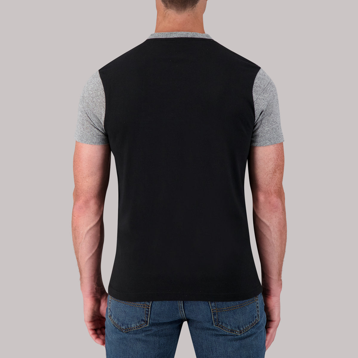 Short Sleeve Cotton/Poly Henley with pocket Grindal Knit in Gray