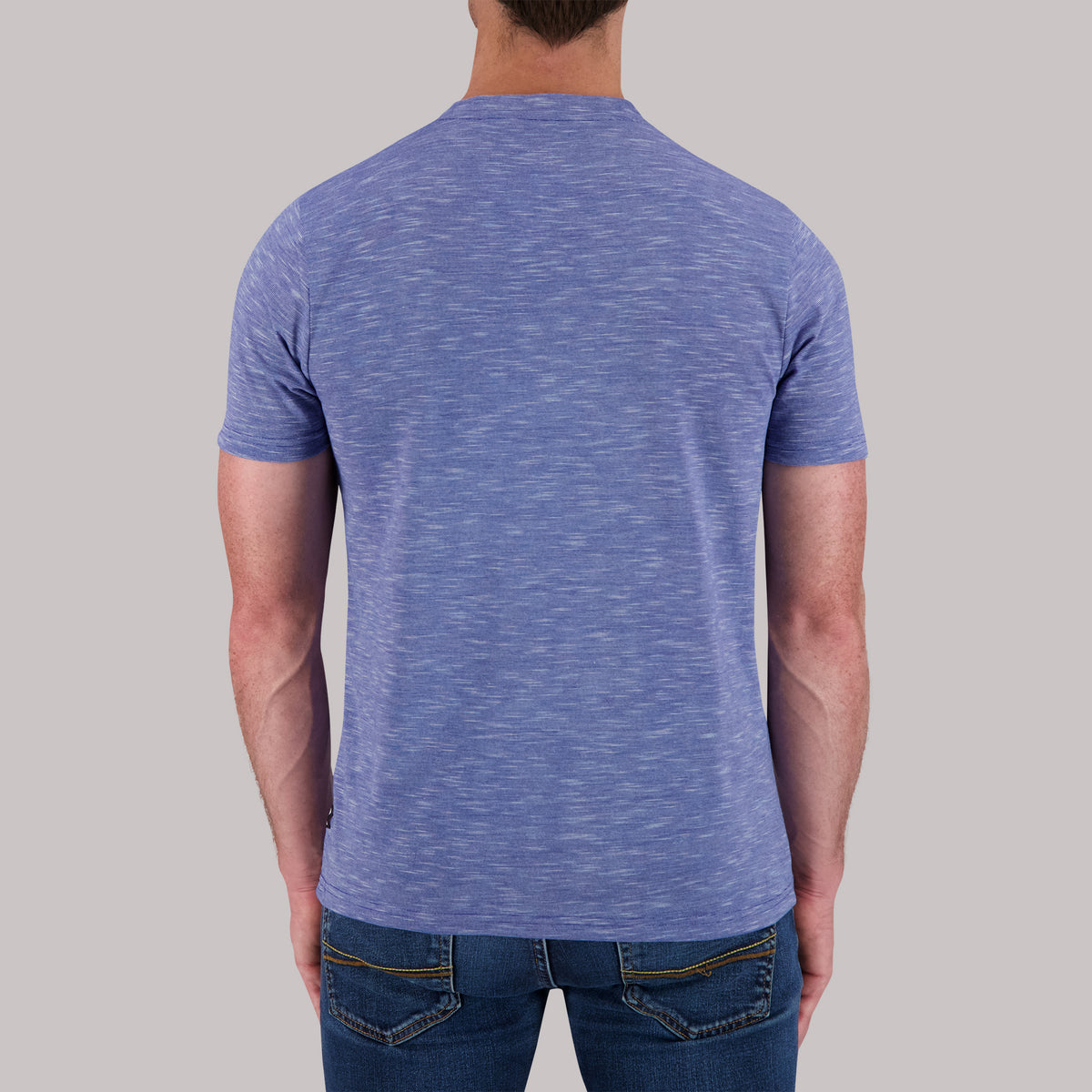 Short Sleeve Cotton Jersey Slub YD Boss V-neck Knit in Indigo