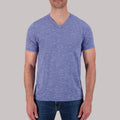Short Sleeve Cotton Jersey Slub YD Boss V-neck Knit in Indigo