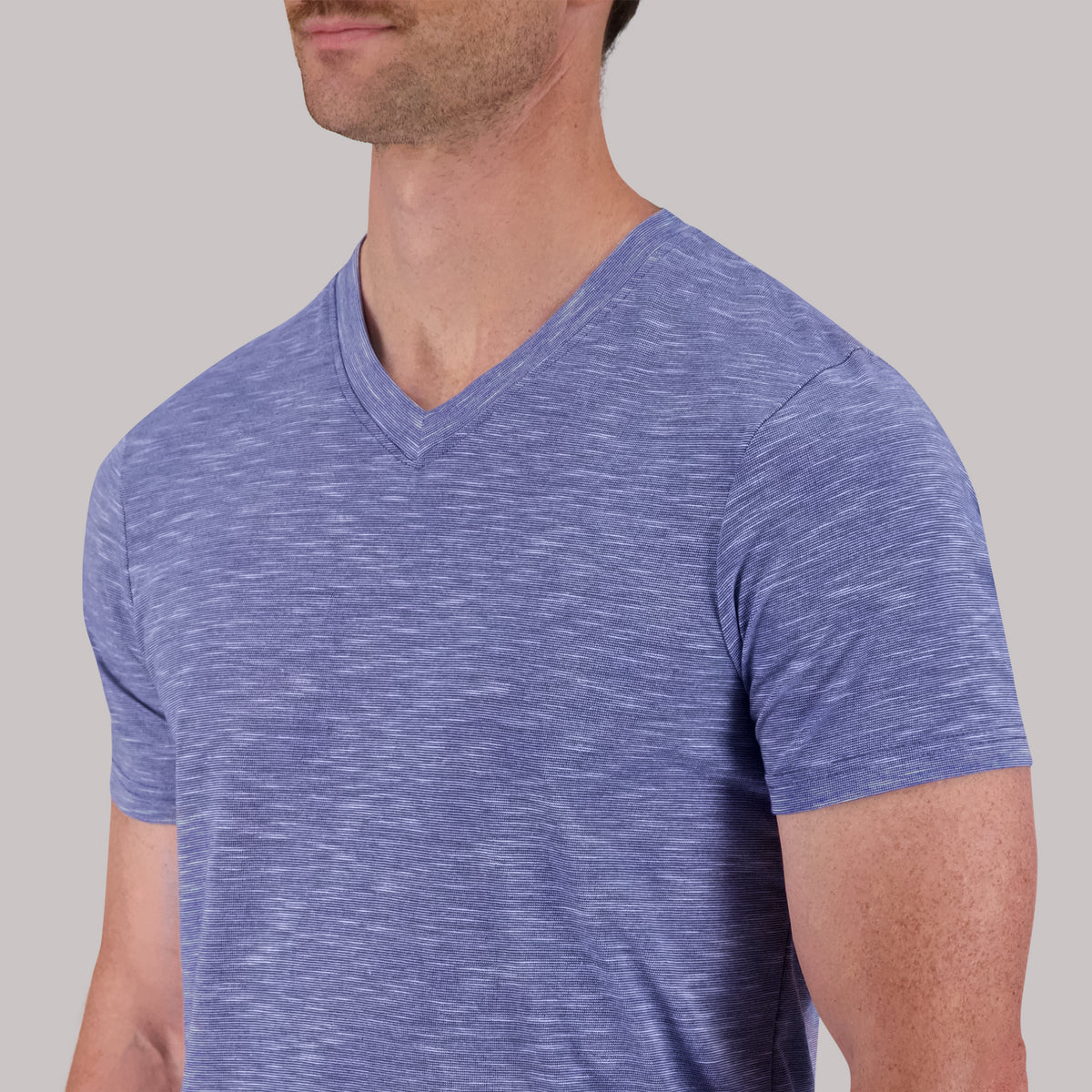 Short Sleeve Cotton Jersey Slub YD Boss V-neck Knit in Indigo