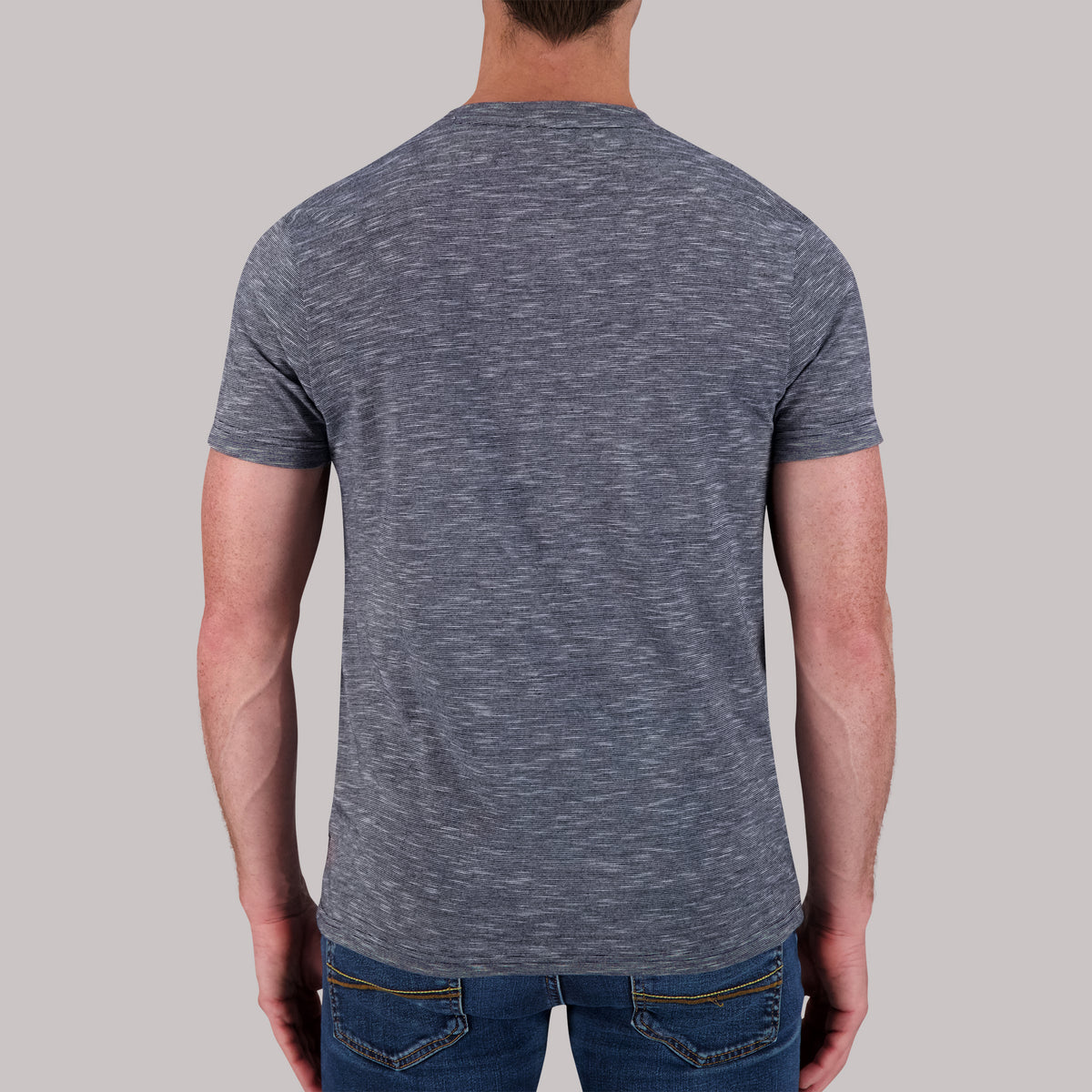 Short Sleeve Cotton Jersey Slub YD Boss V-neck Knit in Navy