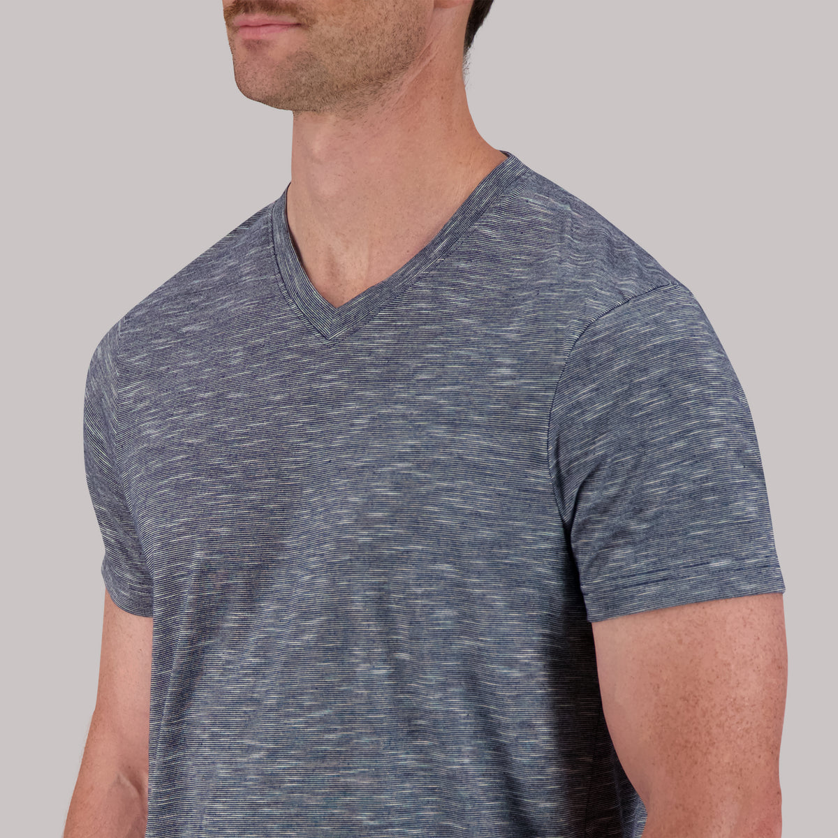 Short Sleeve Cotton Jersey Slub YD Boss V-neck Knit in Navy