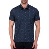 Model Front View of Short Sleeve Performance Stretch Polo with Flamingo Print in Navy
