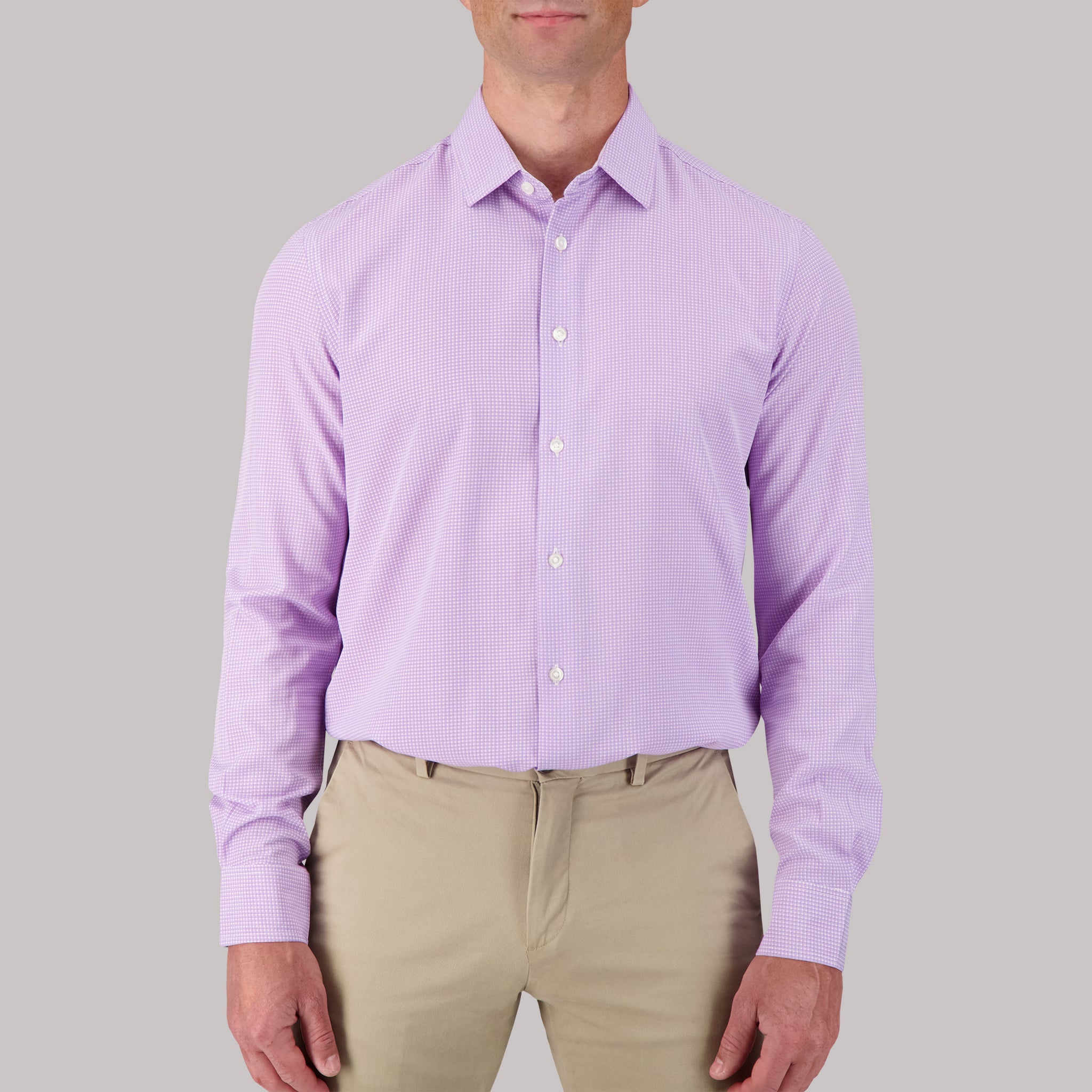 シャツ No.0838 M S thin check SHIRT (4color) Long Sleeve 4-Way Dress Shirt with Circle Print in White
