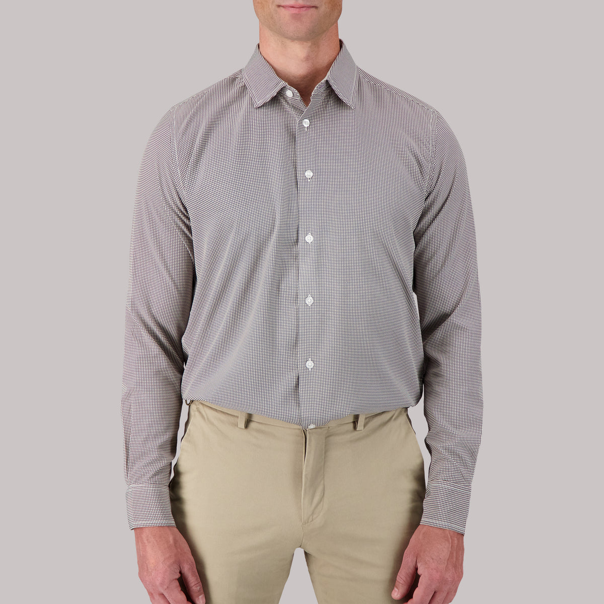 Long Sleeve 4 Way Dress Shirt with Circle Print in White Report Collection