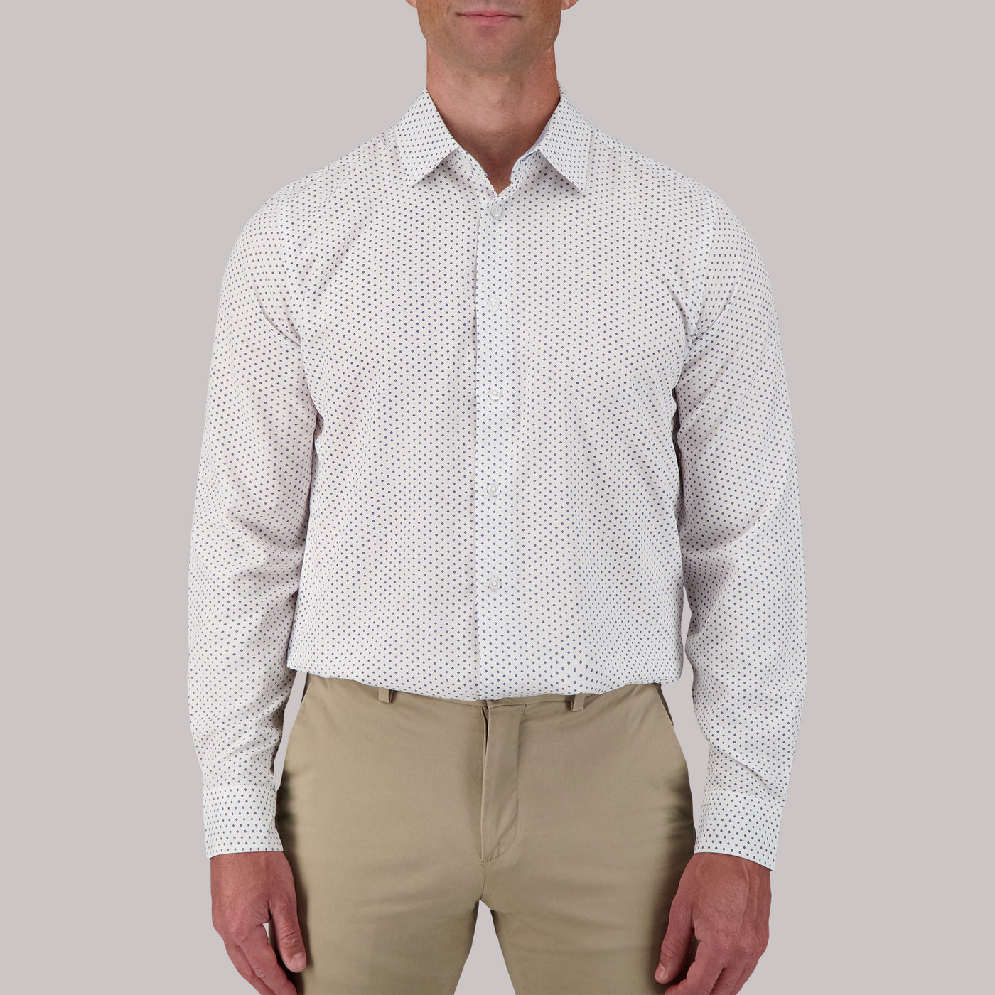 Long Sleeve 4-Way Dress Shirt with Diamond Print in White – Report