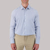 Model Front View of Long Sleeve 4-Way Dress Shirt with Diamond Print in Blue