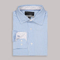 Folded View of Long Sleeve 4-Way Dress Shirt with Check Print in Blue