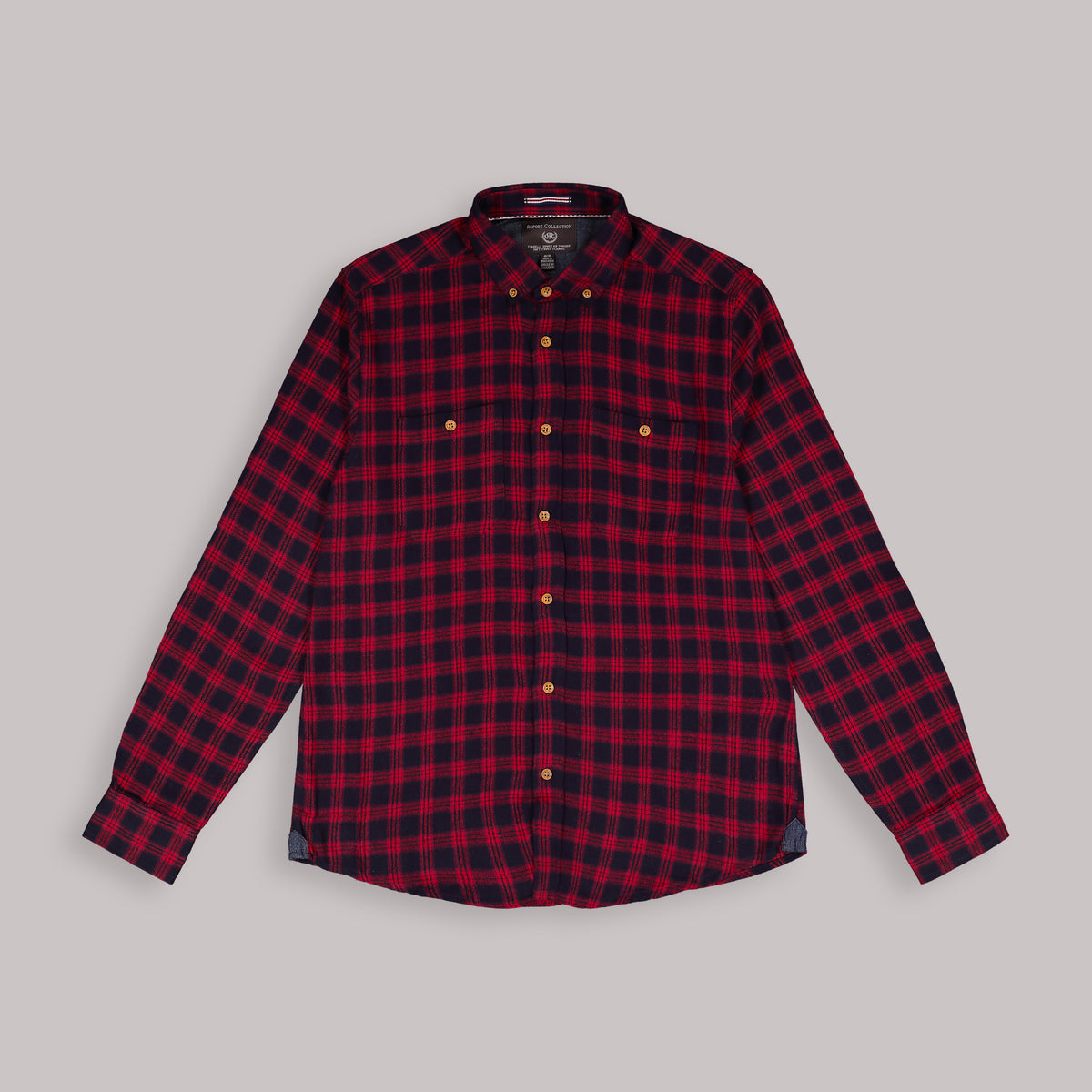 Long Sleeve Cotton Flannel Plaid Woven Sport Shirt in Red