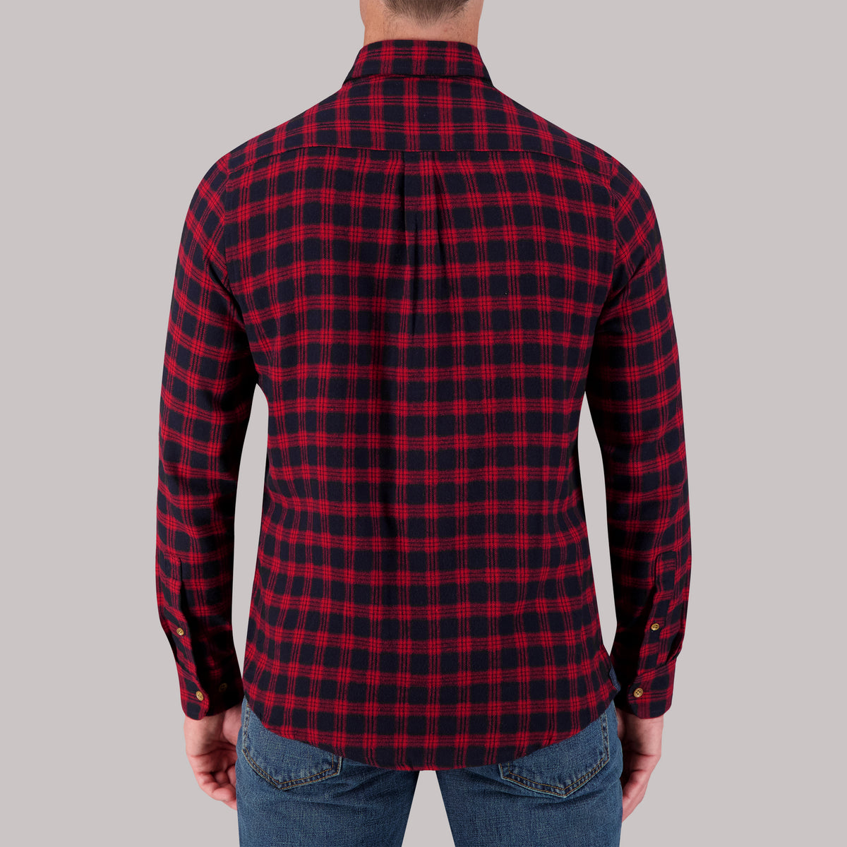 Long Sleeve Cotton Flannel Plaid Woven Sport Shirt in Red