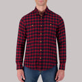 Long Sleeve Cotton Flannel Plaid Woven Sport Shirt in Red