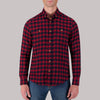 Long Sleeve Cotton Flannel Plaid Woven Sport Shirt in Red