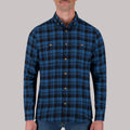 Long Sleeve Cotton Flannel Plaid Woven Sport Shirt in Blue