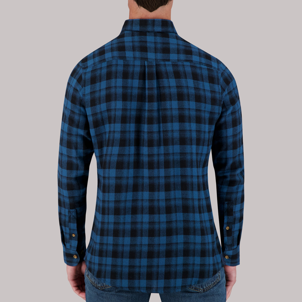 Long Sleeve Cotton Flannel Plaid Woven Sport Shirt in Blue