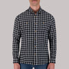 Long Sleeve Cotton Flannel Plaid Woven Sport Shirt in Black