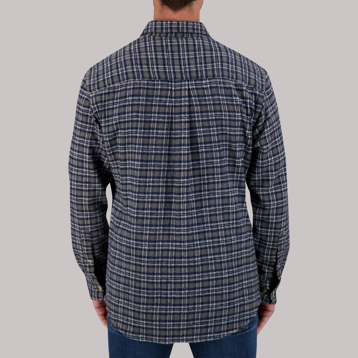 Recycled Flannel Plaid Over Shirt in Navy