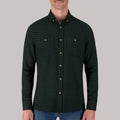 Long Sleeve Cotton Flannel Plaid Woven Sport Shirt in Green