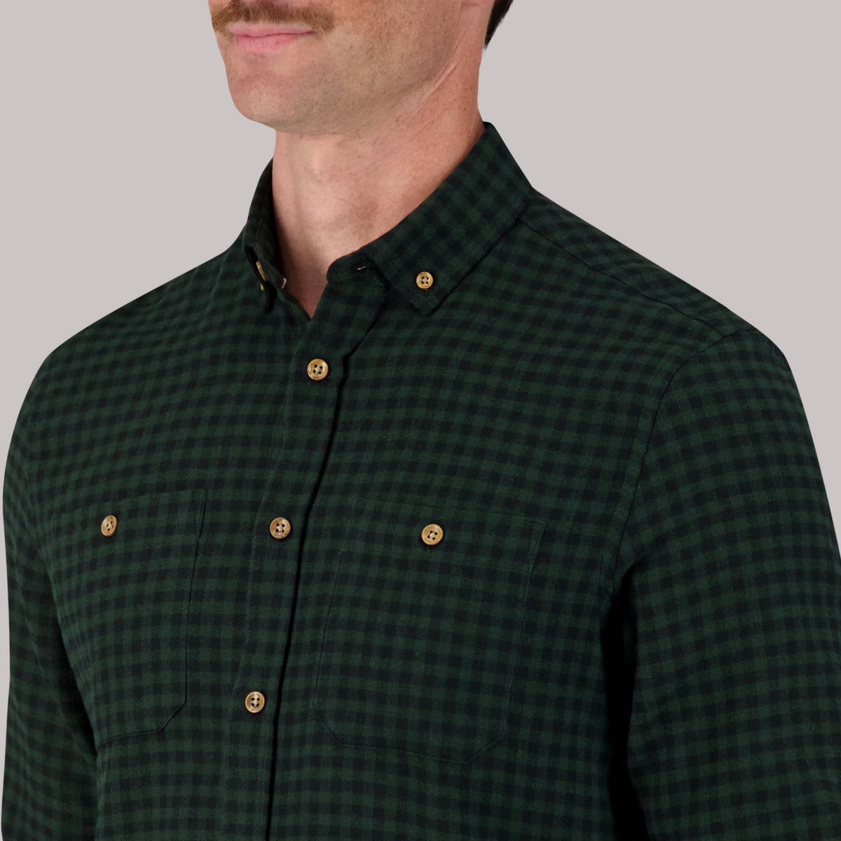Long Sleeve Cotton Flannel Plaid Woven Sport Shirt in Green