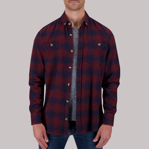 Recycled Flannel Plaid Over Shirt in Wine