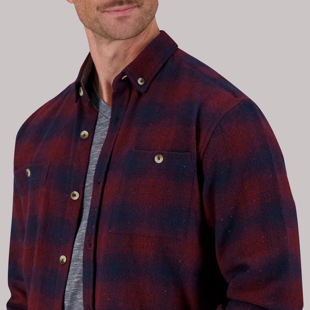 Recycled Flannel Plaid Over Shirt in Wine