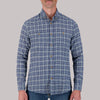 Long Sleeve Cotton Flannel Plaid Woven Sport Shirt in Blue