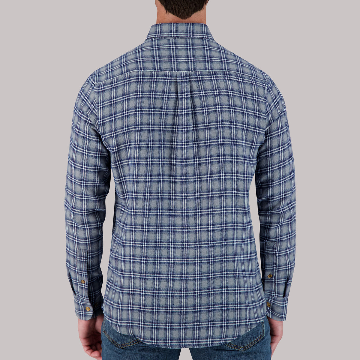 Long Sleeve Cotton Flannel Plaid Woven Sport Shirt in Blue