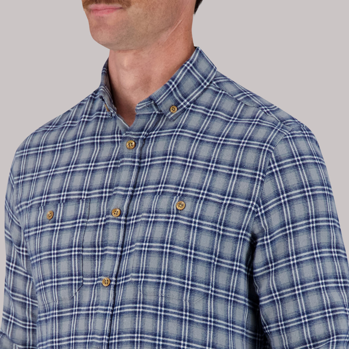 Long Sleeve Cotton Flannel Plaid Woven Sport Shirt in Blue