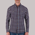 Long Sleeve Cotton Flannel Plaid Woven Sport Shirt in Navy