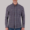 Long Sleeve Cotton Flannel Plaid Woven Sport Shirt in Navy