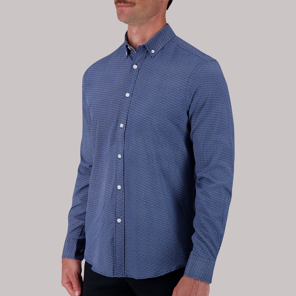 Long Sleeve 4 Way Geometric Print Sport Woven Shirt in Navy