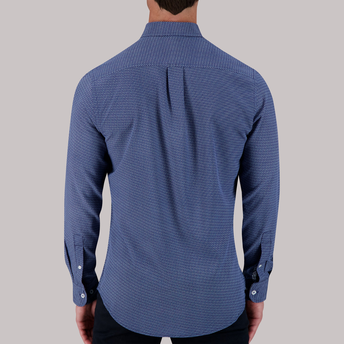 Long Sleeve 4 Way Geometric Print Sport Woven Shirt in Navy