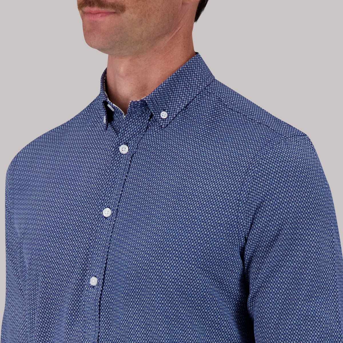 Long Sleeve 4 Way Geometric Print Sport Woven Shirt in Navy