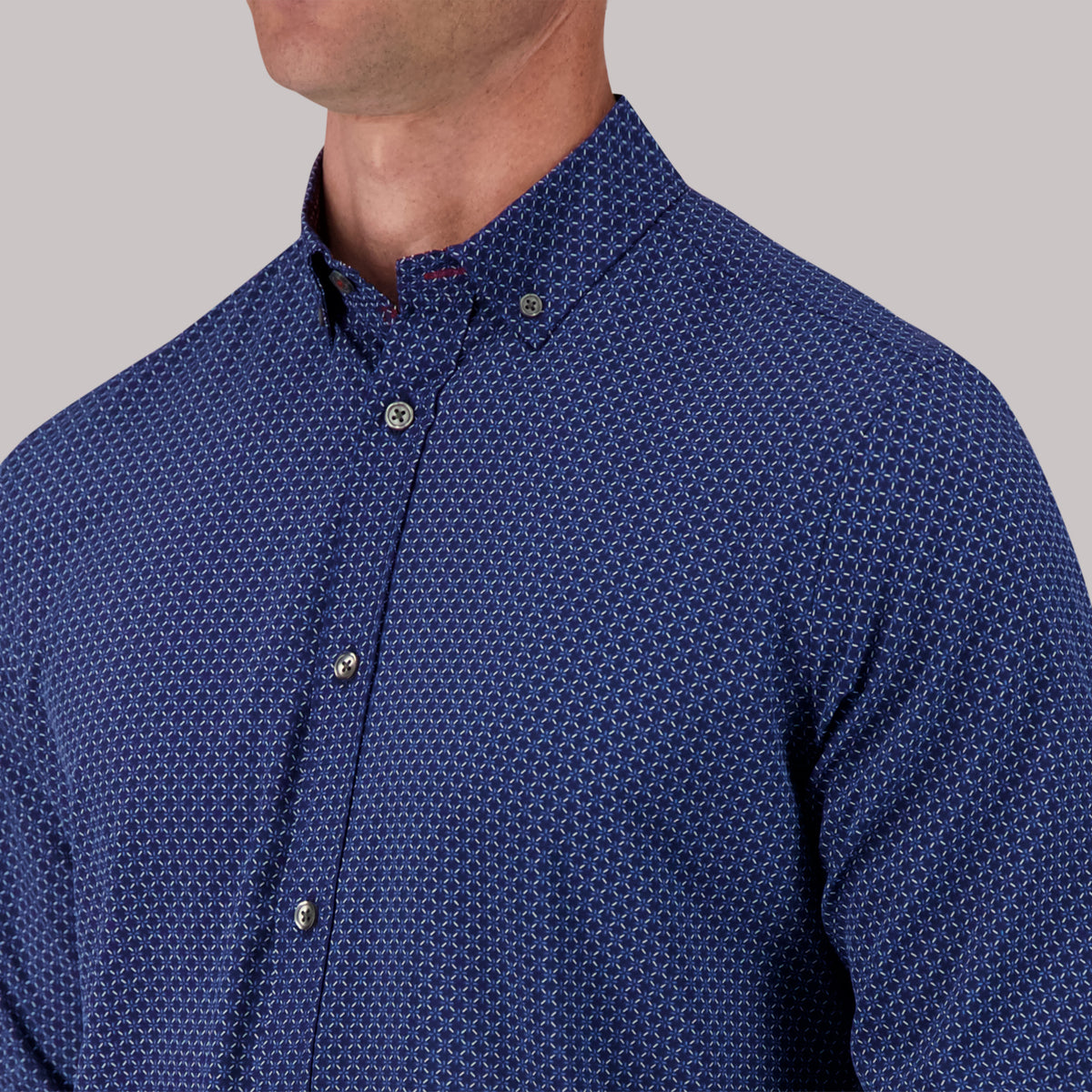 Long Sleeve 4 Way Geometric Print Sport Woven Shirt in Navy