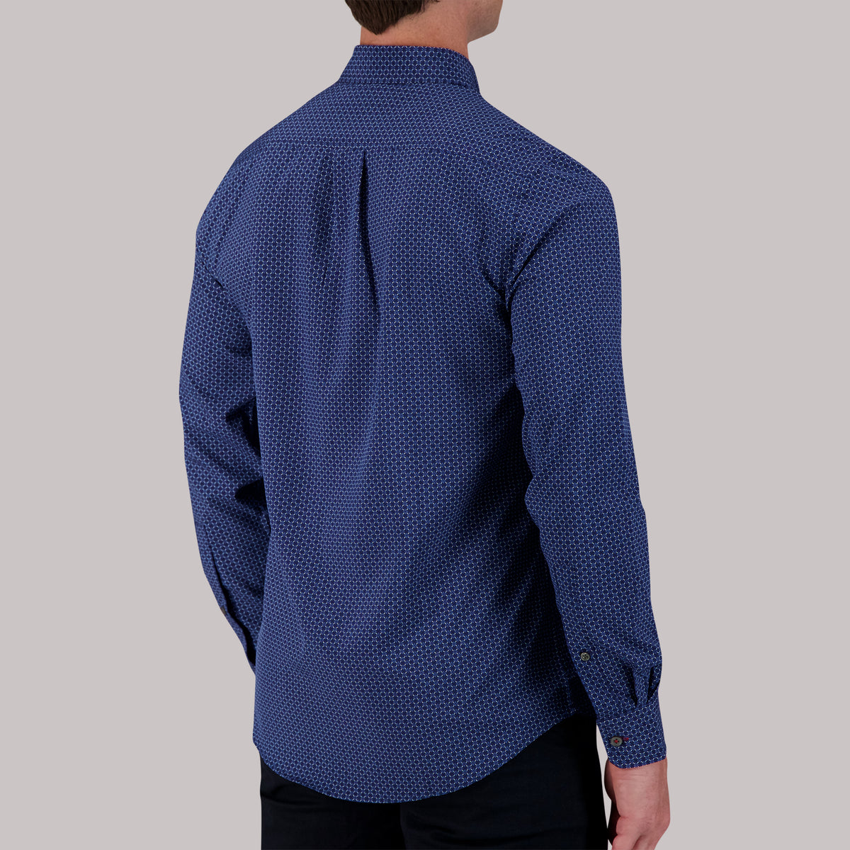 Long Sleeve 4 Way Geometric Print Sport Woven Shirt in Navy