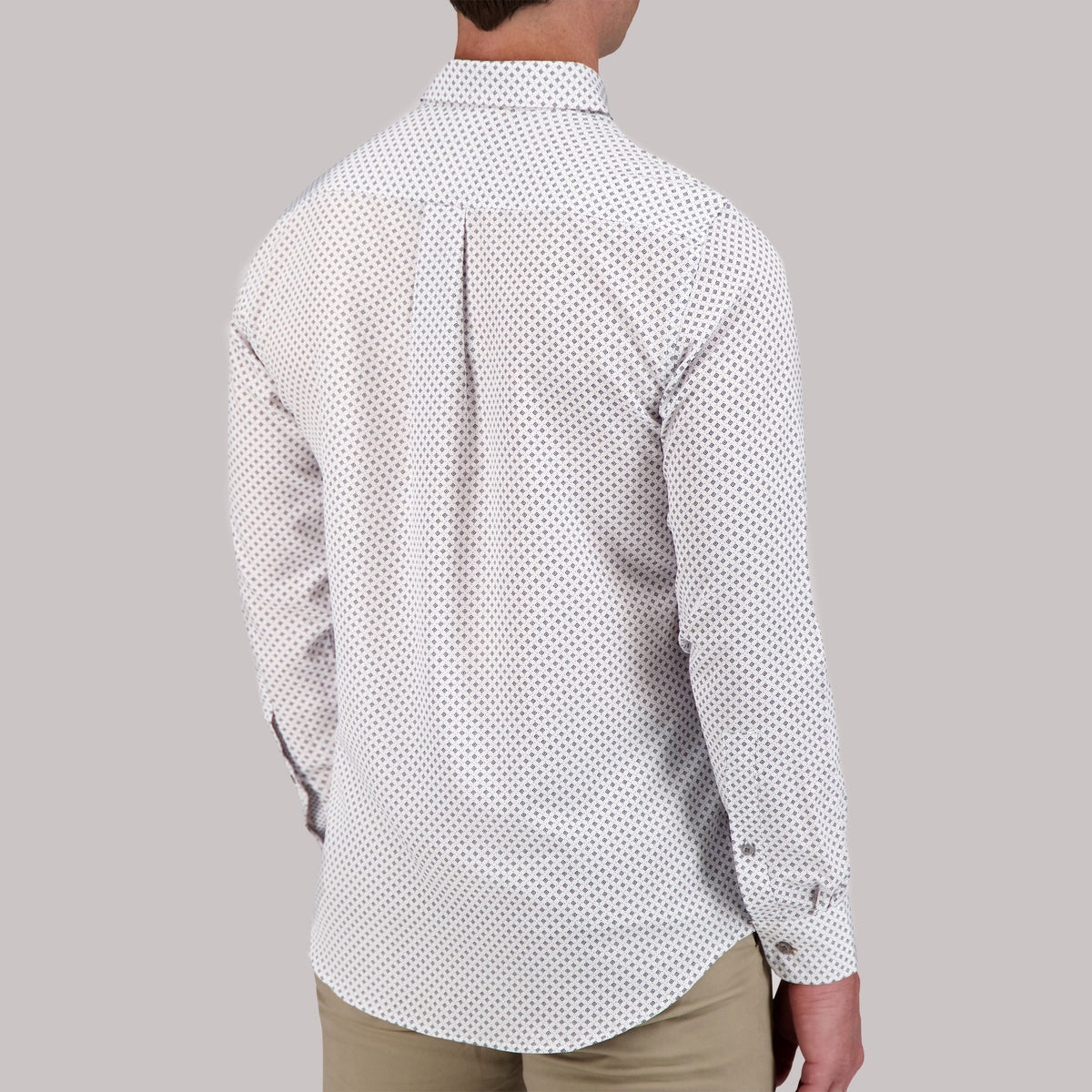 Long Sleeve 4 Way Geometric Print Sport Woven Shirt in White