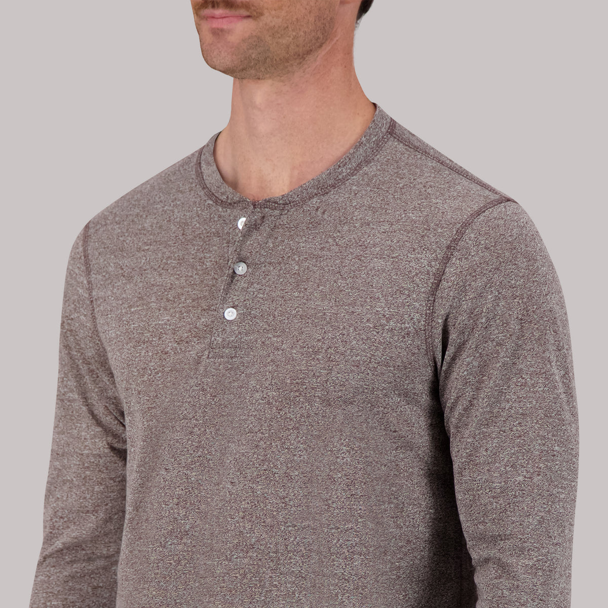 Long Sleeve Cotton/Poly Henley Grindal Knit in Truffle