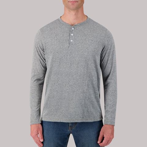 Recycled Long Sleeve Henley Top in Gray