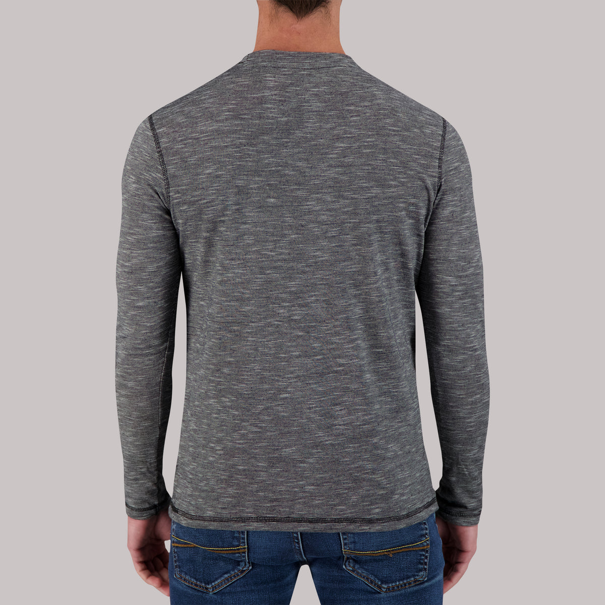 Long Sleeve Cotton Crew Neck Slub YD Stripe Jersey Knits in Black
