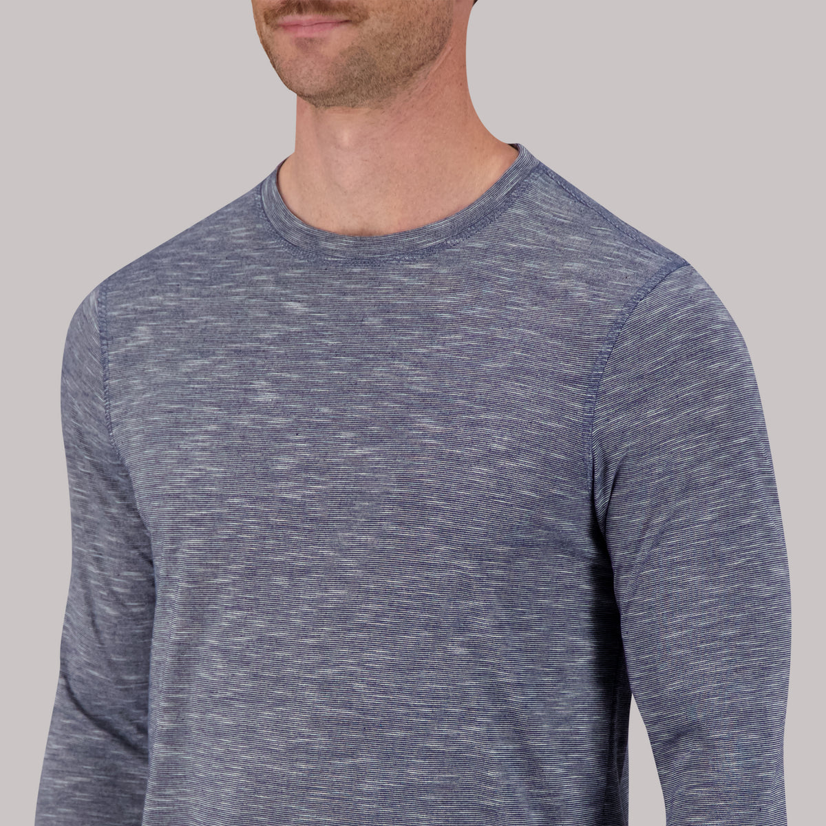 Long Sleeve Cotton Crew Neck Slub YD Stripe Jersey Knits in Navy