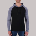 Model Front View Recycled Two-Tone Hoodie in Blue-Violet