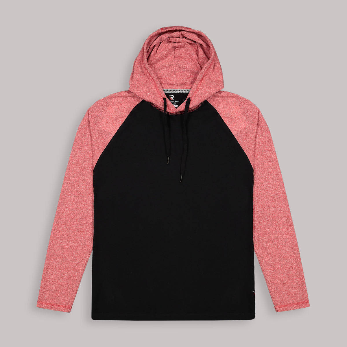 Front View of Recycled Two-Tone Hoodie in Red