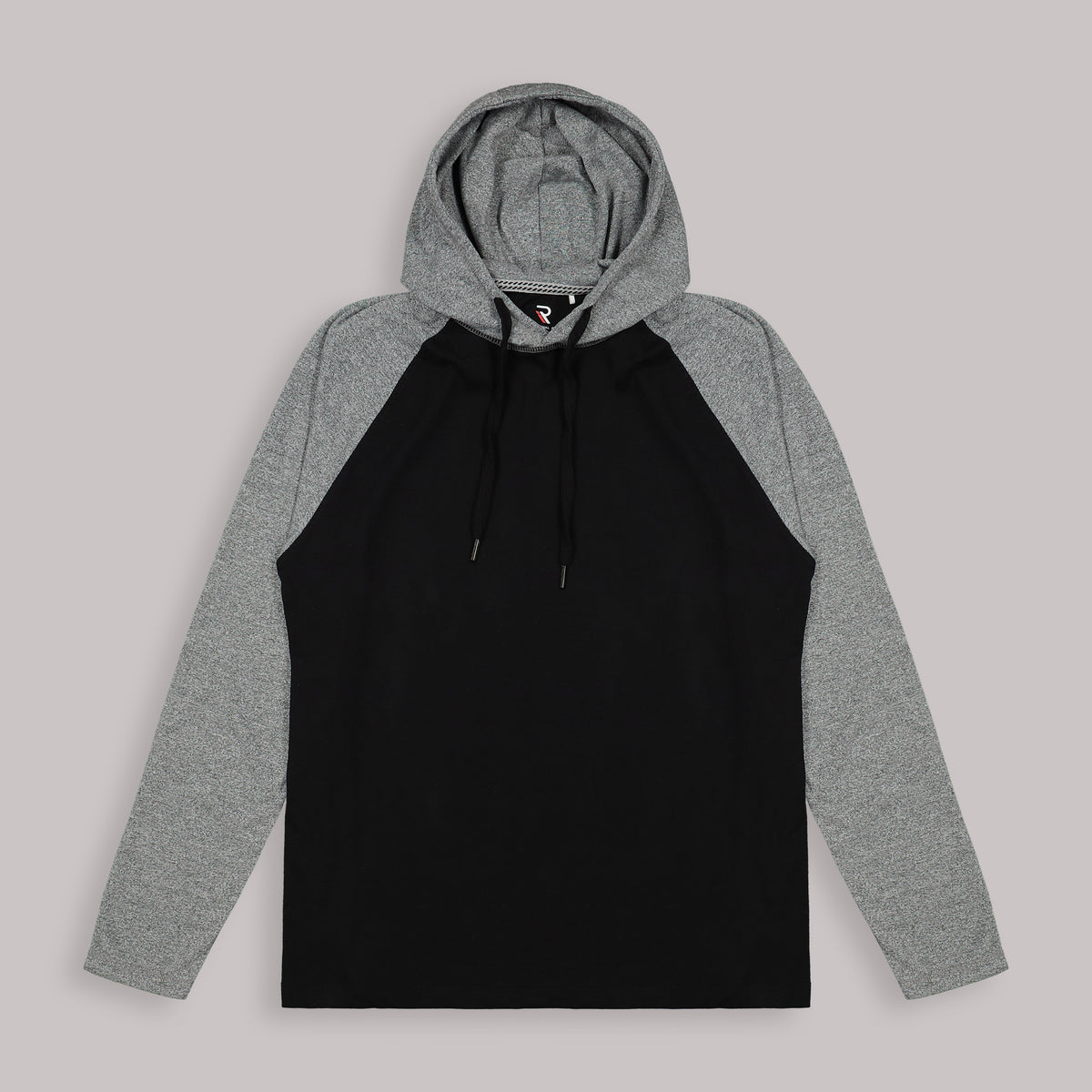 Front View of Recycled Two-Tone Hoodie in Grey